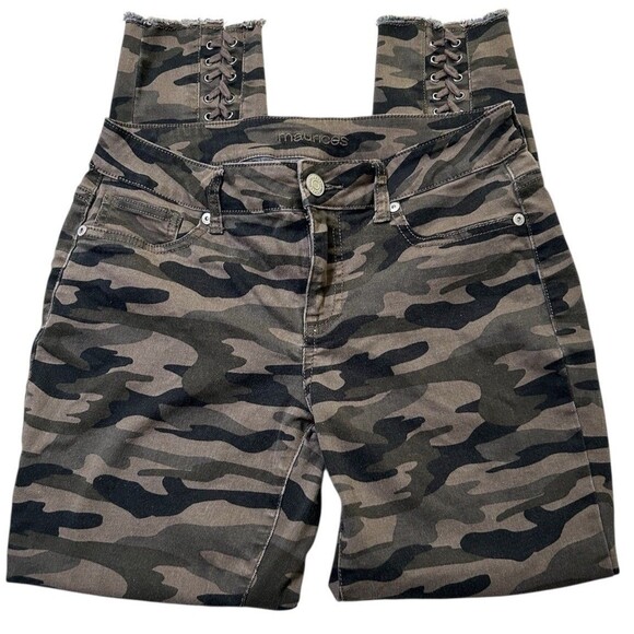 Maurice's Jeans Women's Stretch Skinny Raw Edge Leg Camo Green Black Gray M-S - Picture 1 of 10